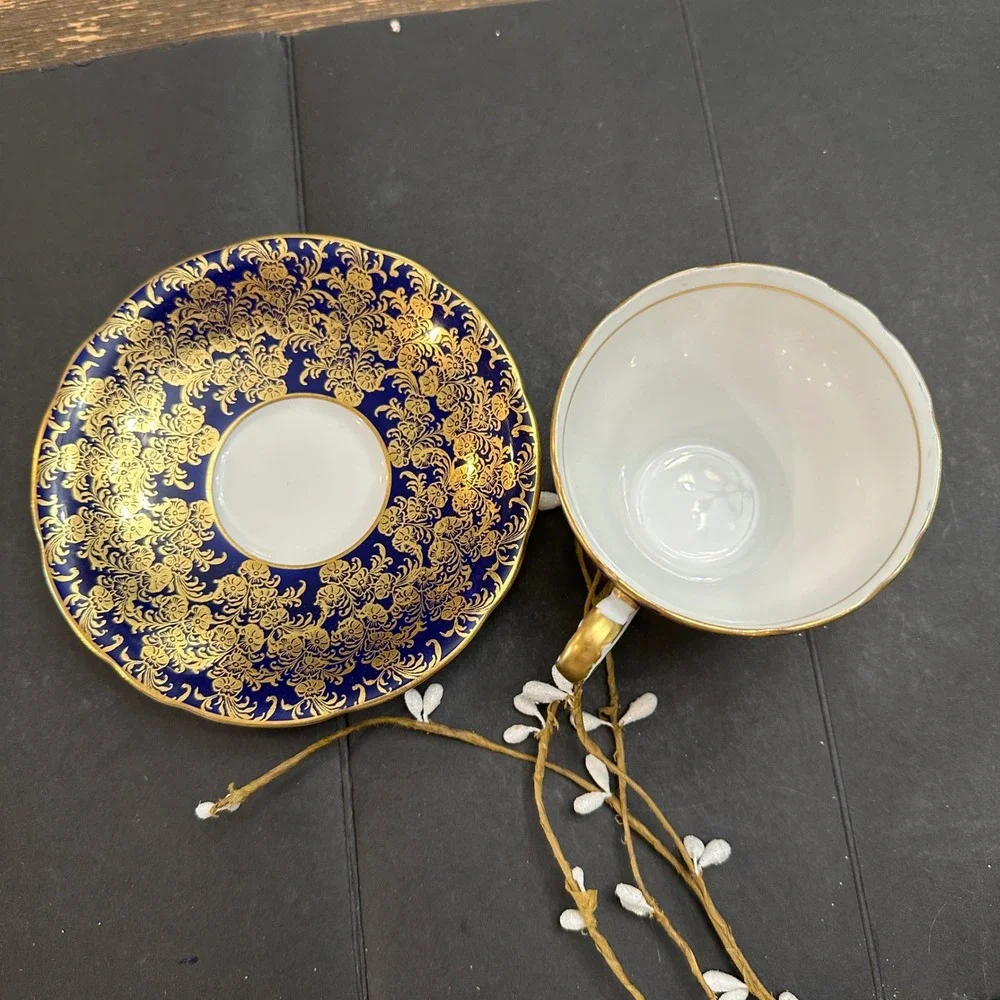 Aynsley England Vintage Cobalt Blue Floral Gilded Chintz Cup & Saucer Set